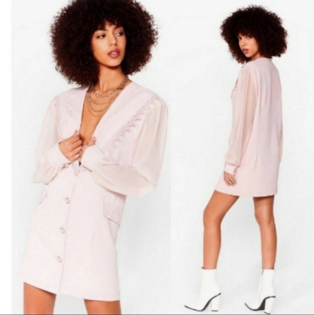 NWT Nasty Gal Lace Collar Blazer Dress Dusky Pink Grannycore
